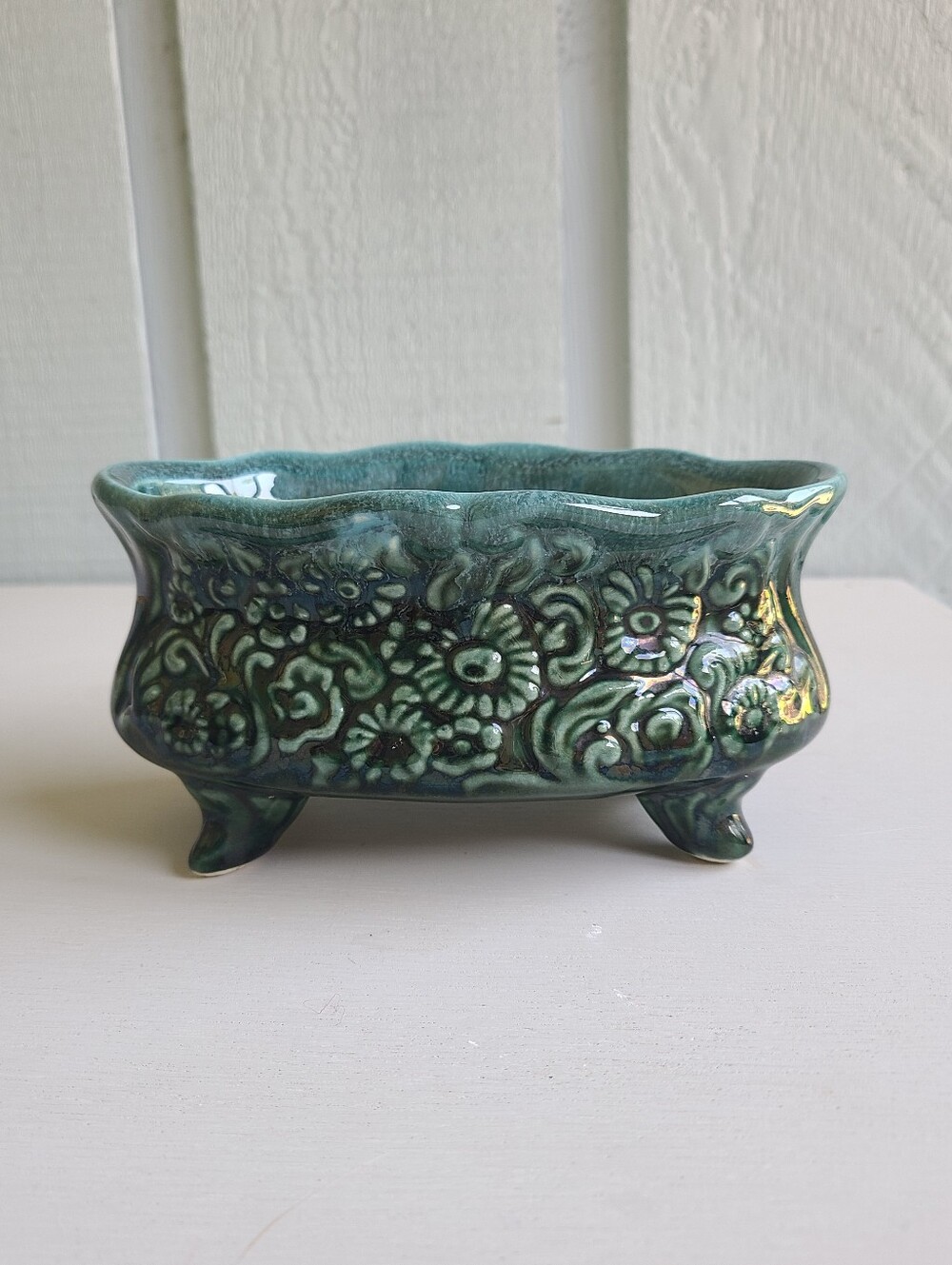Vintage Hull Footed Planter Dark Green MCM